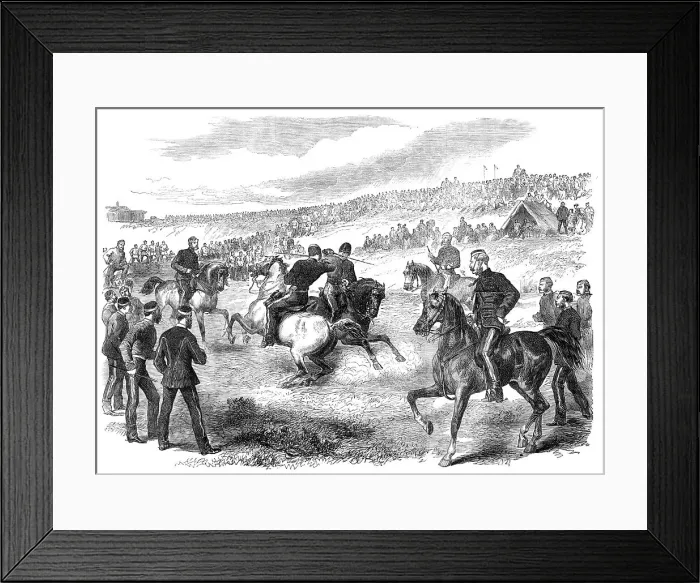 Framed Print : Tournament of the 17th Lancers in the camp at Shorncliffe, 1868. Creator: Unknown Framed Print : Tournament of the 17th Lancers in the camp at Shorncliffe, 1868. Creator: Unknown