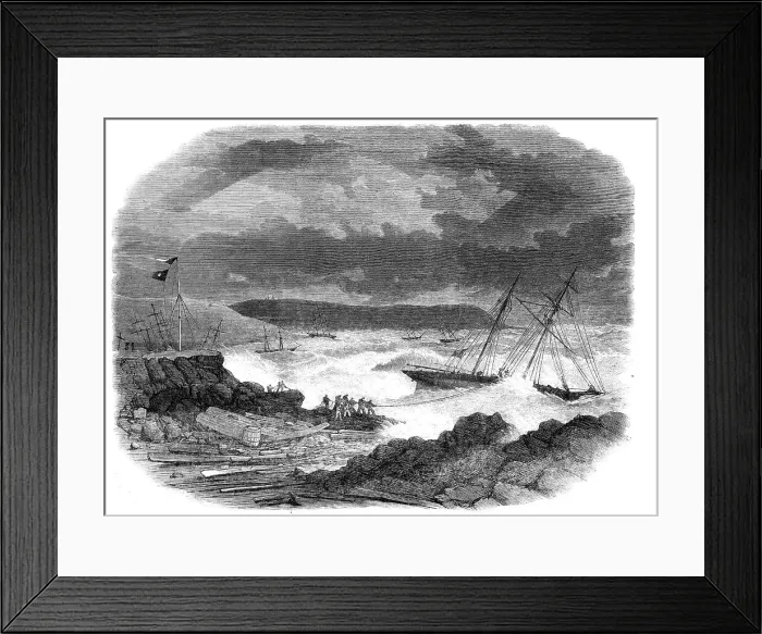 Framed Print : Vessels ashore in Batten Bay, Plymouth Sound, during the late gale, 1865. Creator: Unknown Framed Print : Vessels ashore in Batten Bay, Plymouth Sound, during the late gale, 1865. Creator: Unknown