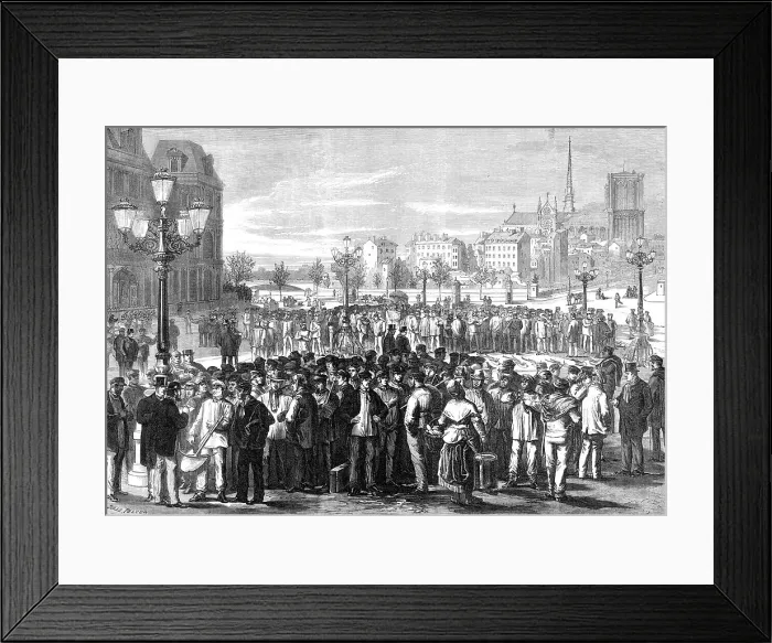 Framed Print : Workmen waiting to be engaged in the Place of the Hotel de Ville, Paris, 1869. Creator: Unknown Framed Print : Workmen waiting to be engaged in the Place of the Hotel de Ville, Paris, 1869. Creator: Unknown