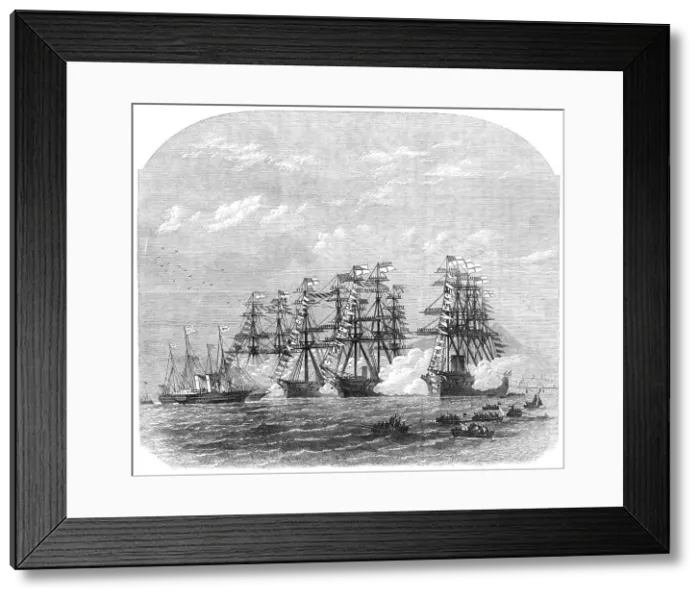 Framed Print : Visit of the Prince and Princess of Wales to Ireland: the iron-clad squadron...Dublin Bay, 1868. Creator: Unknown Framed Print : Visit of the Prince and Princess of Wales to Ireland: the iron-clad squadron...Dublin Bay, 1868. Creator: Unknown