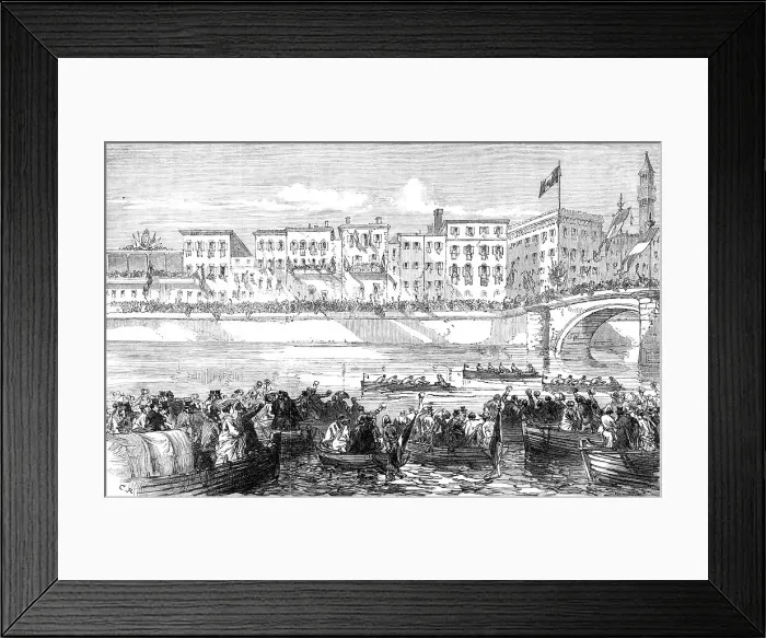 Framed Print : The Royal Marriage in Italy: regatta on the Arno, at Florence, 1868. Creator: Unknown Framed Print : The Royal Marriage in Italy: regatta on the Arno, at Florence, 1868. Creator: Unknown