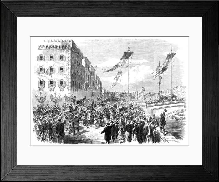 Framed Print : The Royal Marriage in Italy: the Crown Prince and Princess... Ponte Santa Trinità, Florence, 1868. Creator: Unknown Framed Print : The Royal Marriage in Italy: the Crown Prince and Princess... Ponte Santa Trinità, Florence, 1868. Creator: Unknown
