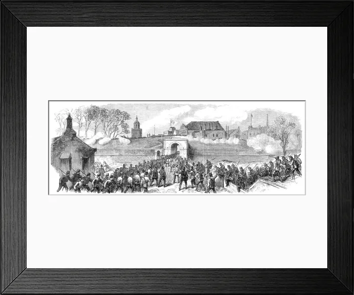 Framed Print : The Volunteer Review at Portsmouth: the defending force concentrating at King William's Gate, 1869. Creator: Unknown Framed Print : The Volunteer Review at Portsmouth: the defending force concentrating at King William's Gate, 1869. Creator: Unknown