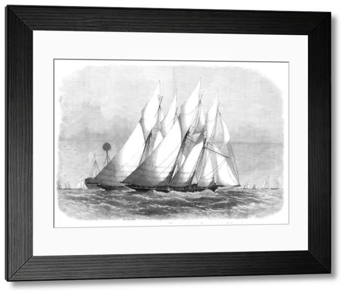 Framed Print : The Royal Thames Yacht Club schooner-match:Cambria and Witchcraft rounding the Mouse Light, 1869. Creators: Edwin Weedon, Unknown Framed Print : The Royal Thames Yacht Club schooner-match:Cambria and Witchcraft rounding the Mouse Light, 1869. Creators: Edwin Weedon, Unknown