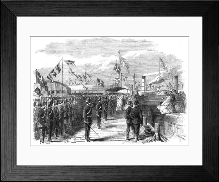 Framed Print : Visit of the Prince and Princess of Wales to Liverpool: departure...Prince's Landing-Stage, 1865. Creator: Unknown Framed Print : Visit of the Prince and Princess of Wales to Liverpool: departure...Prince's Landing-Stage, 1865. Creator: Unknown