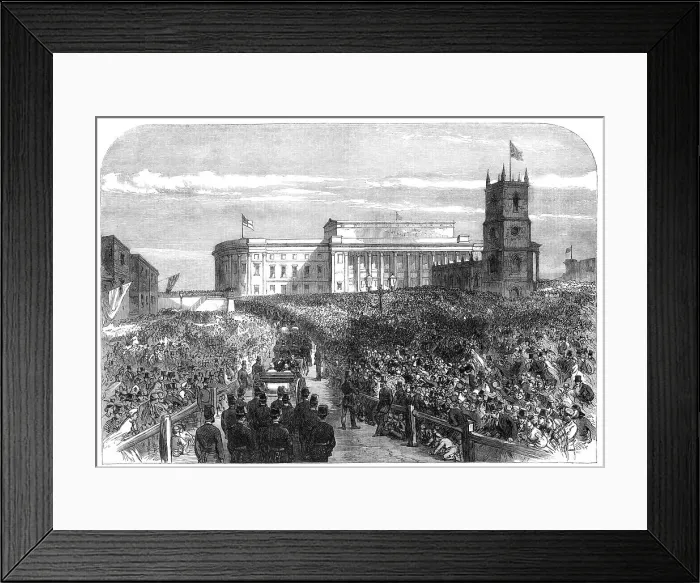 Framed Print : Visit of the Prince and Princess of Wales to Liverpool: the procession to St. George's Hall, 1865. Creator: Unknown Framed Print : Visit of the Prince and Princess of Wales to Liverpool: the procession to St. George's Hall, 1865. Creator: Unknown