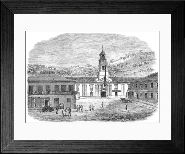 Framed Print : War between Spain and Chili: Plaza de la Intendencia at Valparaiso, where war...was proclaimed, 1865 Creator: Unknown Framed Print : War between Spain and Chili: Plaza de la Intendencia at Valparaiso, where war...was proclaimed, 1865 Creator: Unknown