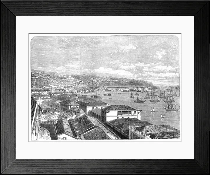 Framed Print : War between Spain and Chili: the port of Valparaiso, Chili, South America, 1865. Creator: Unknown Framed Print : War between Spain and Chili: the port of Valparaiso, Chili, South America, 1865. Creator: Unknown