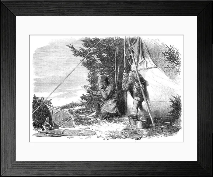 Framed Print : Winter sports in Canada: moose-hunting: game in sight, 1868. Creator: Unknown Framed Print : Winter sports in Canada: moose-hunting: game in sight, 1868. Creator: Unknown