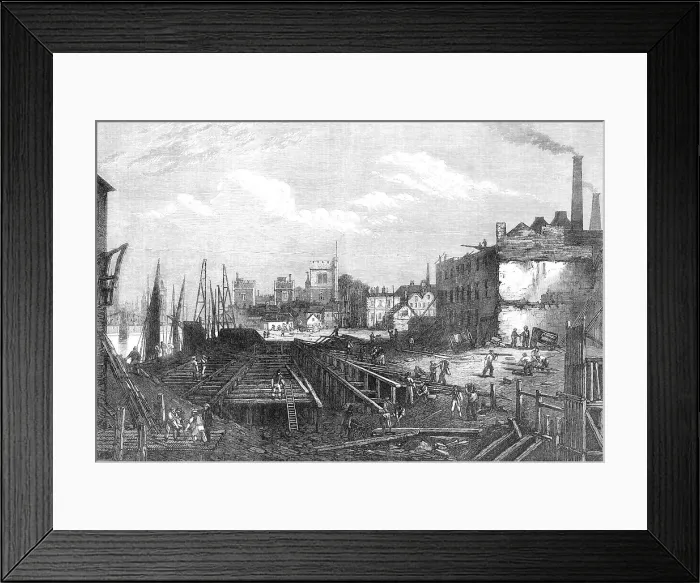 Framed Print : Works of the Southern Embankment of the Thames at Lambeth, 1868. Creator: Unknown Framed Print : Works of the Southern Embankment of the Thames at Lambeth, 1868. Creator: Unknown