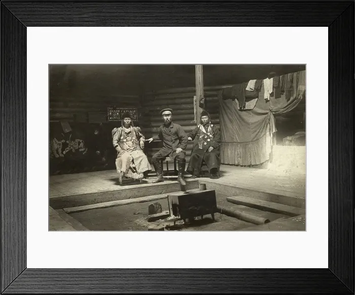 Framed Print : The interior of a Buryat yurt. In the center is a householder with two wives, 1905. Creator: L Veniukov