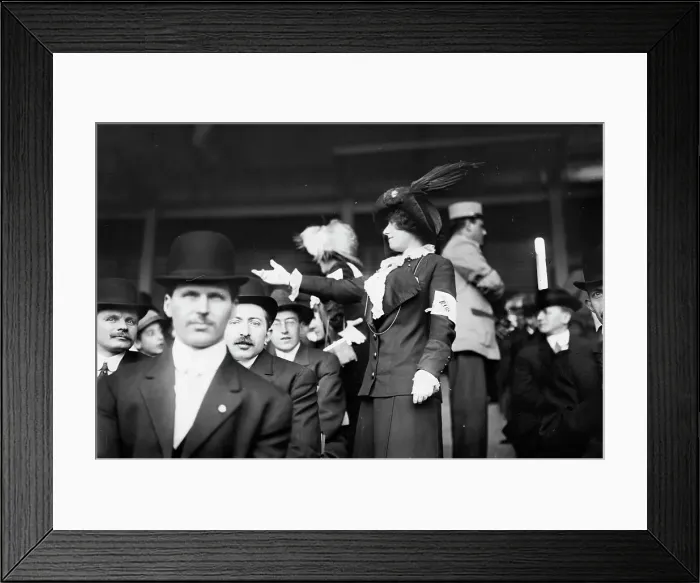 Framed Print : Chorus girl raising money at TITANIC game, 1912. Creator: Bain News Service Framed Print : Chorus girl raising money at TITANIC game, 1912. Creator: Bain News Service