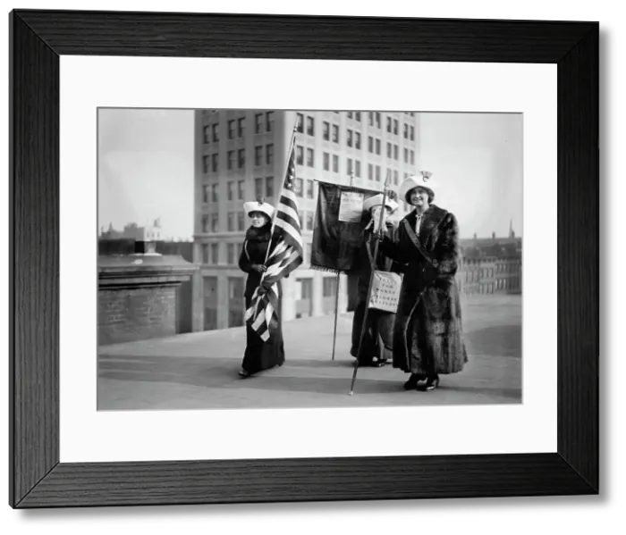 Framed Print : Suffragettes with flag, between c1910 and c1915. Creator: Bain News Service Framed Print : Suffragettes with flag, between c1910 and c1915. Creator: Bain News Service