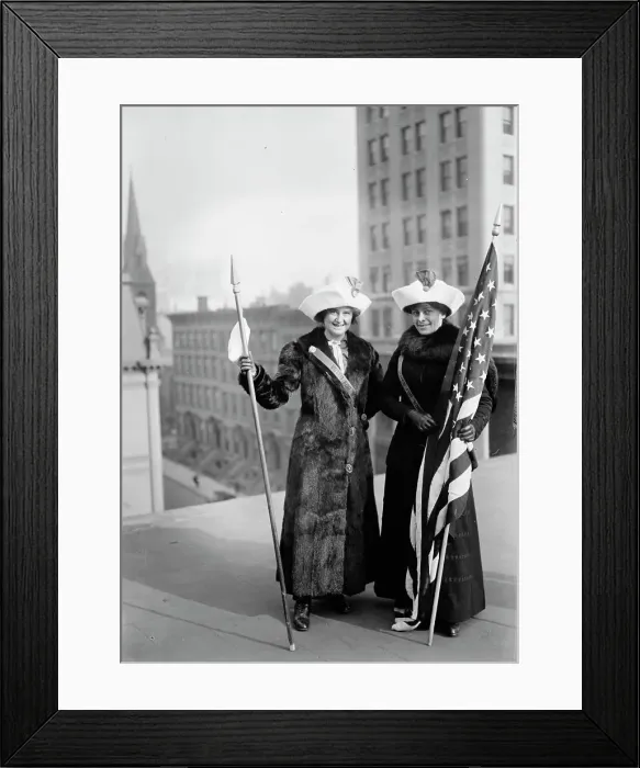 Framed Print : Suffragettes with flag, between c1910 and c1915. Creator: Bain News Service Framed Print : Suffragettes with flag, between c1910 and c1915. Creator: Bain News Service