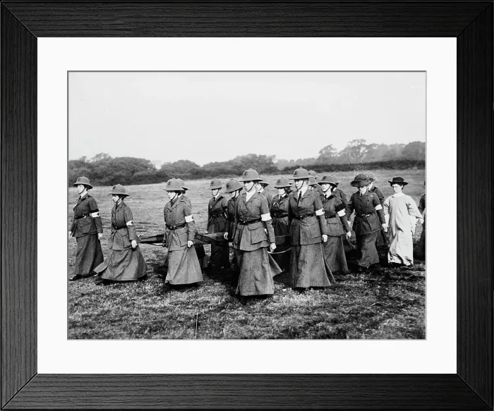 Framed Print : Women at British Army Auxiliaries - Stretcher Bearers, between c1910 and c1915. Creator: Bain News Service Framed Print : Women at British Army Auxiliaries - Stretcher Bearers, between c1910 and c1915. Creator: Bain News Service