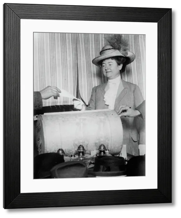 Framed Print : Mrs. Jas. Ralph [i.e. Rolph], Jr. voting, 1911 or later. Creator: Bain News Service