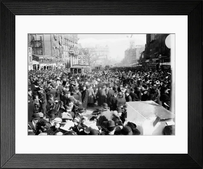 Framed Print : Crowd on Penn Ave. watching Suffrage parade, 1913. Creator: Bain News Service Framed Print : Crowd on Penn Ave. watching Suffrage parade, 1913. Creator: Bain News Service
