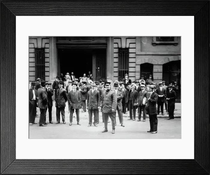 Framed Print : Strikers leave Sherry's, 1912. Creator: Bain News Service Framed Print : Strikers leave Sherry's, 1912. Creator: Bain News Service