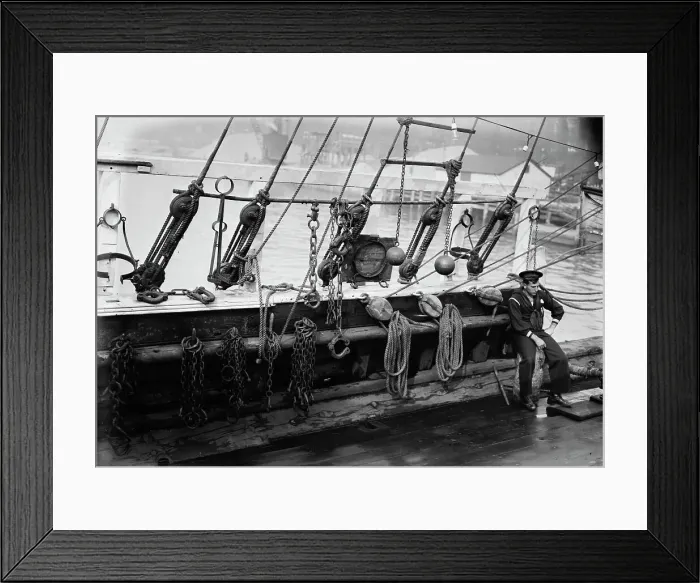 Framed Print : Leg irons etc. on SUCCESS, between c1910 and c1915. Creator: Bain News Service Framed Print : Leg irons etc. on SUCCESS, between c1910 and c1915. Creator: Bain News Service