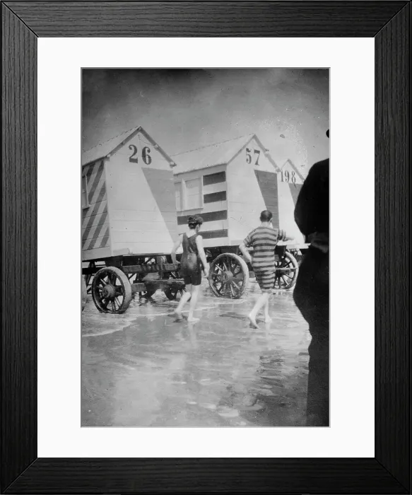 Framed Print : Bathers and Bathing Machines-Ostend, 1913. Creator: Bain News Service Framed Print : Bathers and Bathing Machines-Ostend, 1913. Creator: Bain News Service