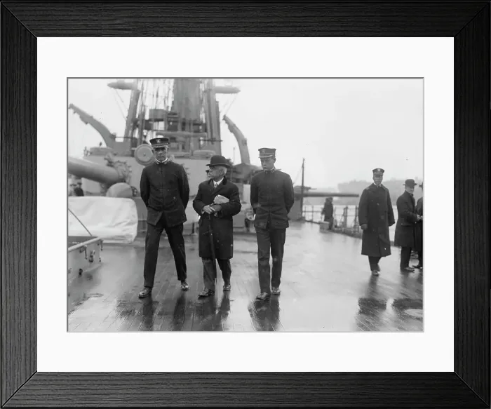 Framed Print : Capt. J.H. Gibbons, Adm. Boush, Chief officer McNeely, between c1910 and c1915. Creator: Bain News Service