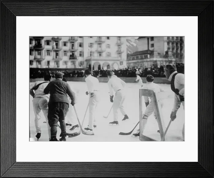 Framed Print : Hockey at Engelberg, Switz. between c1910 and c1915. Creator: Bain News Service