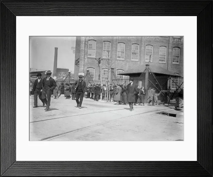 Framed Print : Strikers leave mills, Passaic, between c1910 and c1915. Creator: Bain News Service Framed Print : Strikers leave mills, Passaic, between c1910 and c1915. Creator: Bain News Service