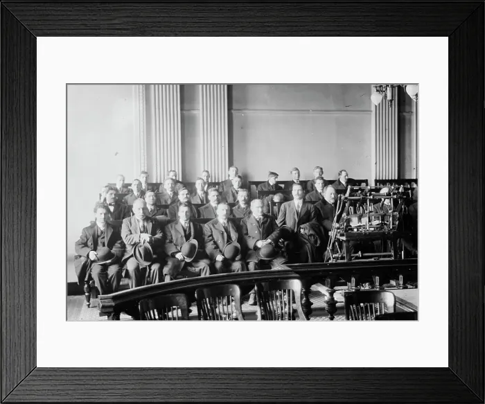 Framed Print : Candidates for naturalization seated in room, hats in laps, 1916. Creator: Bain News Service Framed Print : Candidates for naturalization seated in room, hats in laps, 1916. Creator: Bain News Service