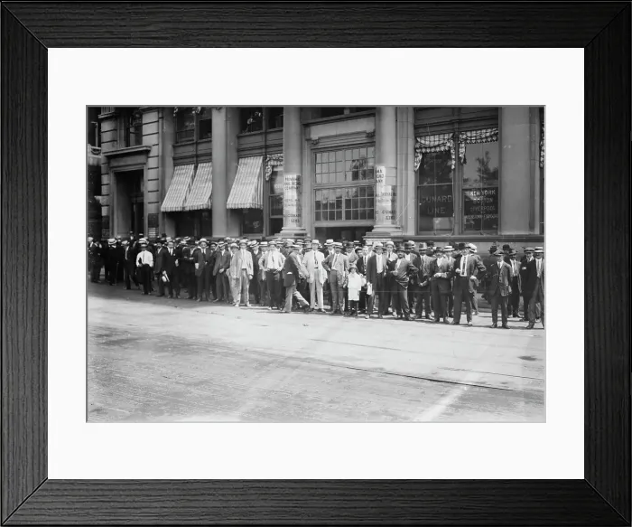 Framed Print : Crowd at Cunard line office, 8 / 1 / 14, 1914. Creator: Bain News Service Framed Print : Crowd at Cunard line office, 8 / 1 / 14, 1914. Creator: Bain News Service