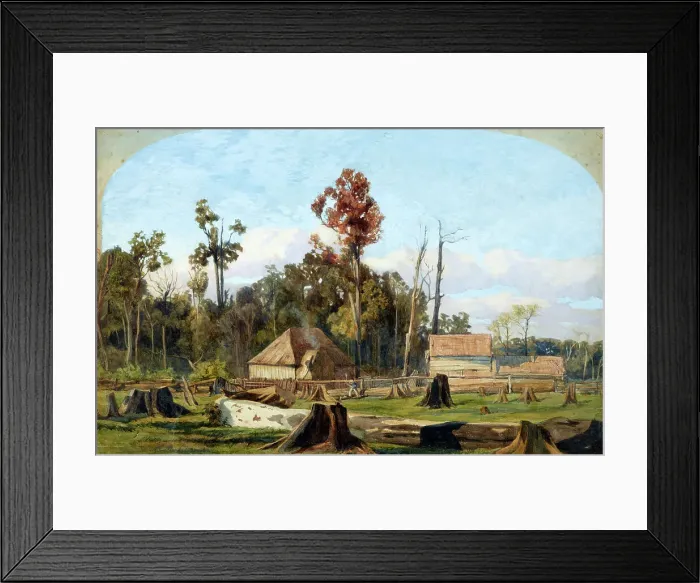 Framed Print : Settler's home, Merton, near New Plymouth, 1851. Creator: James Crowe Richmond Framed Print : Settler's home, Merton, near New Plymouth, 1851. Creator: James Crowe Richmond