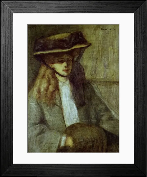 Framed Print : Woman with fur muff, 1906. Creator: Raymond McIntyre Framed Print : Woman with fur muff, 1906. Creator: Raymond McIntyre