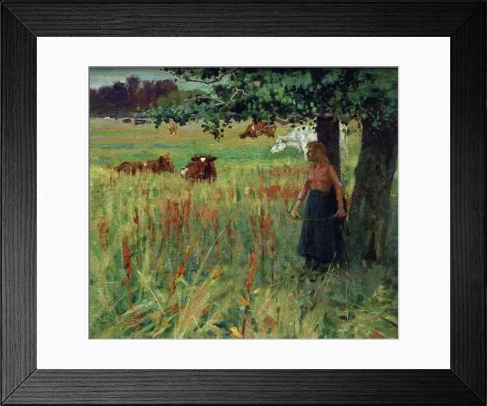 Framed Print : Girl with cattle, 1893. Creator: James McLauchlan Nairn Framed Print : Girl with cattle, 1893. Creator: James McLauchlan Nairn