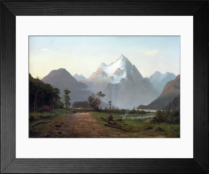 Framed Print : Two swaggers boiling a billy of tea, Milford Sound, 1886. Creator: John Gibb Framed Print : Two swaggers boiling a billy of tea, Milford Sound, 1886. Creator: John Gibb