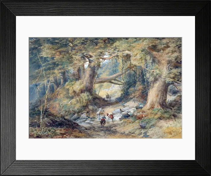 Framed Print : Crossing the Teremakau River, 1876. Creator: Nicholas Chevalier Framed Print : Crossing the Teremakau River, 1876. Creator: Nicholas Chevalier