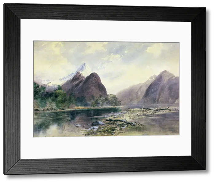 Framed Print : Mitre Peak, Milford Sound, 1880s. Creator: William Mathew Hodgkins Framed Print : Mitre Peak, Milford Sound, 1880s. Creator: William Mathew Hodgkins