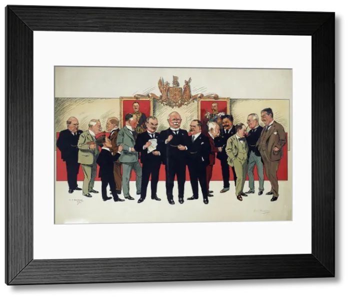 Framed Print : Coloured cartoon of National Cabinet, 1916. Creator: Walter Armiger Bowring Framed Print : Coloured cartoon of National Cabinet, 1916. Creator: Walter Armiger Bowring