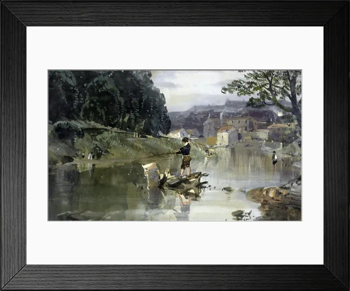 Framed Print : River scene - boy fishing, c1840-1880. Creator: William Roxby Beverley Framed Print : River scene - boy fishing, c1840-1880. Creator: William Roxby Beverley