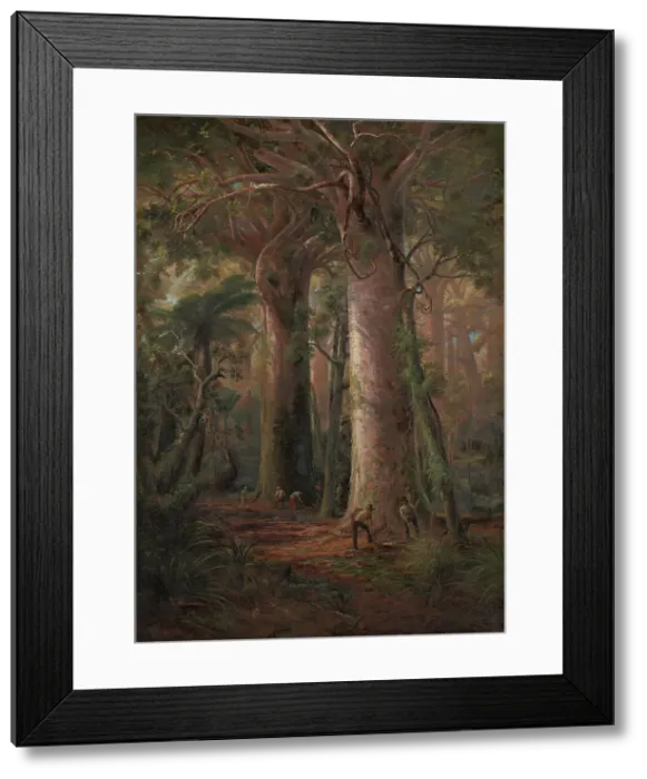 Framed Print : Scene of Kauri Bush, gumdiggers at work, 1892. Creator: Charles Blomfield Framed Print : Scene of Kauri Bush, gumdiggers at work, 1892. Creator: Charles Blomfield