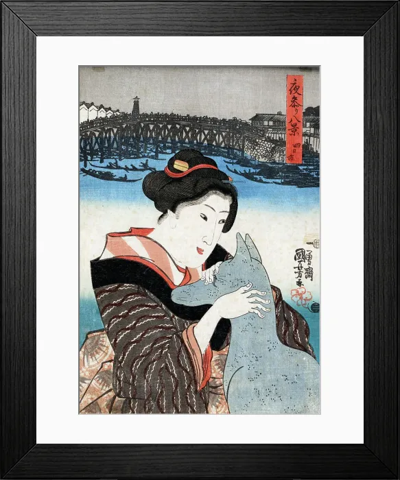 Framed Print : Yokkaichi, scene from the series Yomairi hakkei (Eight views of night visiting). c1844. Creator: Utagawa Kuniyoshi Framed Print : Yokkaichi, scene from the series Yomairi hakkei (Eight views of night visiting). c1844. Creator: Utagawa Kuniyoshi