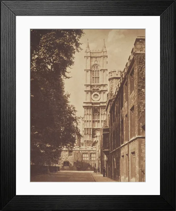 Framed Print : The Abbey Tower from Deans Yard. From the album: Photograph album - London, 1920s. Creator: Harry Moult Framed Print : The Abbey Tower from Deans Yard. From the album: Photograph album - London, 1920s. Creator: Harry Moult