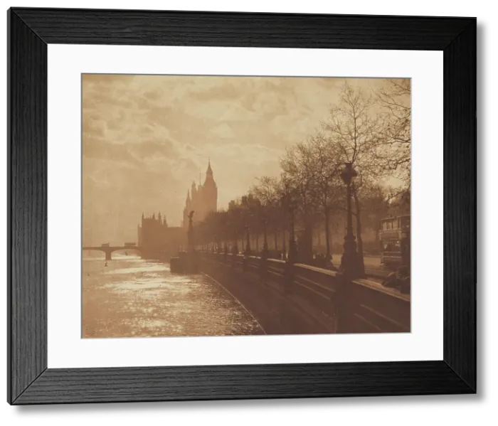 Framed Print : Winter's mood Victoria embankment. From the album: Photograph album - London, 1920s. Creator: Harry Moult Framed Print : Winter's mood Victoria embankment. From the album: Photograph album - London, 1920s. Creator: Harry Moult