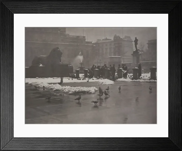 Framed Print : Winter's bite, Trafalgar Square, 1920s. Creator: Harry Moult Framed Print : Winter's bite, Trafalgar Square, 1920s. Creator: Harry Moult