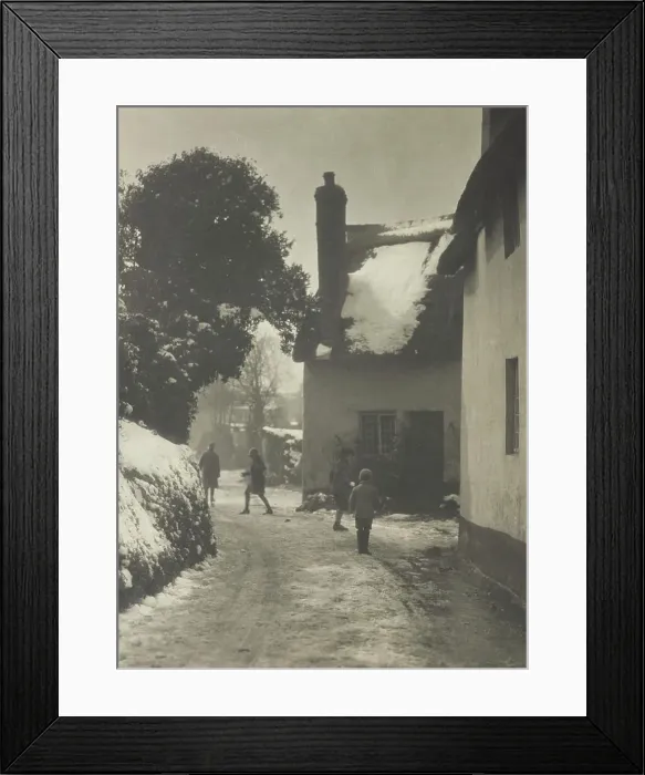 Framed Print : [Snow on roofs, back street]. From the album: Photograph album - England, 1920s. Creator: Harry Moult