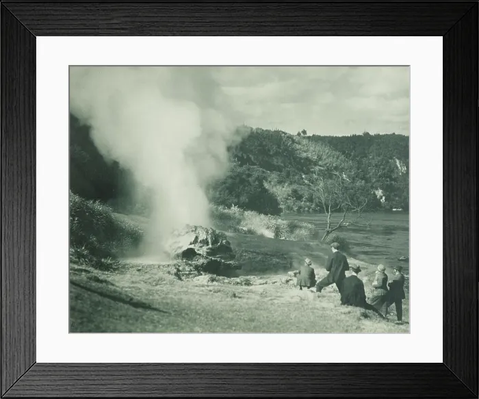 Framed Print : The Crows Nest Geyser at play, the spa grounds, Taupo district. From the album: Record... 1920s. Creator: Harry Moult Framed Print : The Crows Nest Geyser at play, the spa grounds, Taupo district. From the album: Record... 1920s. Creator: Harry Moult