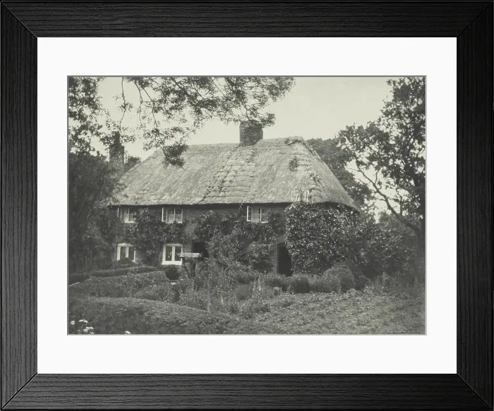Framed Print : Thatched cottage. From the album: Photograph album - England, 1920s. Creator: Harry Moult Framed Print : Thatched cottage. From the album: Photograph album - England, 1920s. Creator: Harry Moult