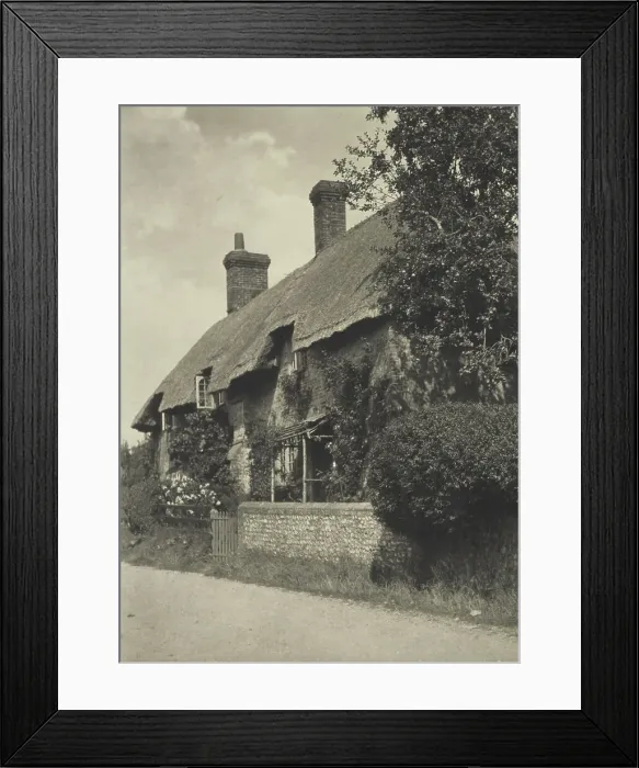 Framed Print : Thatched cottage. From the album: Photograph album - England, 1920s. Creator: Harry Moult Framed Print : Thatched cottage. From the album: Photograph album - England, 1920s. Creator: Harry Moult