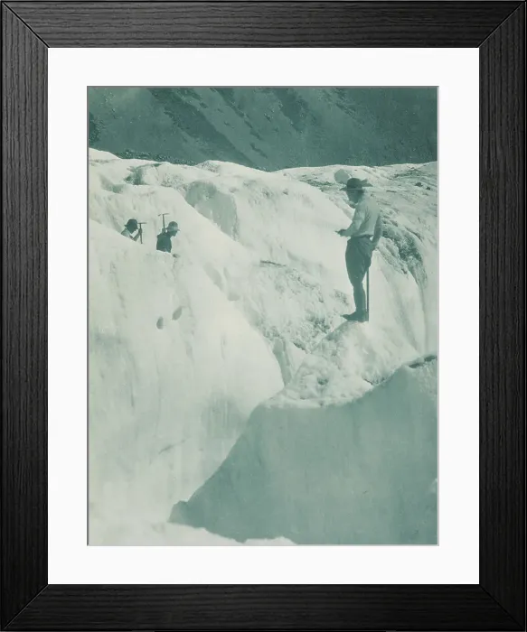 Framed Print : On the Hockstetter ice, Tasman Valley. From the album: Record Pictures of New Zealand, 1920s. Creator: Harry Moult Framed Print : On the Hockstetter ice, Tasman Valley. From the album: Record Pictures of New Zealand, 1920s. Creator: Harry Moult