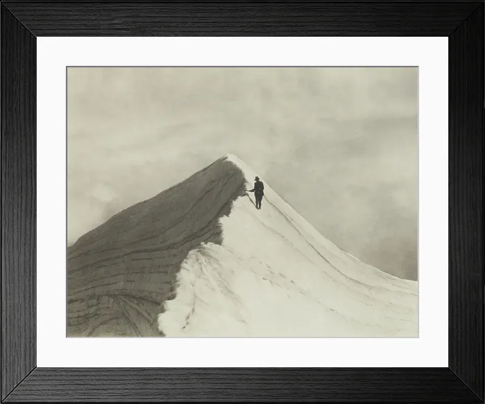 Framed Print : Traversing Annette wind ridge by chief guide F. Milne, Mt Cook district. From the album... 1920s. Creator: Harry Moult Framed Print : Traversing Annette wind ridge by chief guide F. Milne, Mt Cook district. From the album... 1920s. Creator: Harry Moult