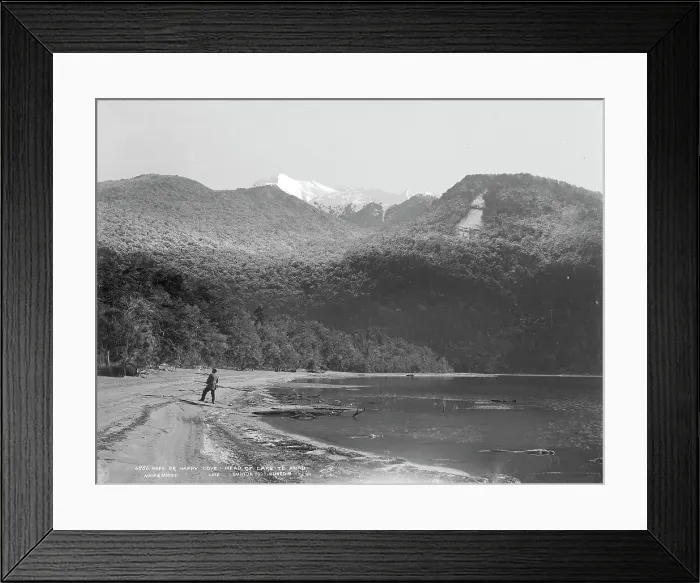 Framed Print : Safe or Happy Cove, head of Lake Te Anau, 1889. Creator: Burton Brothers Framed Print : Safe or Happy Cove, head of Lake Te Anau, 1889. Creator: Burton Brothers