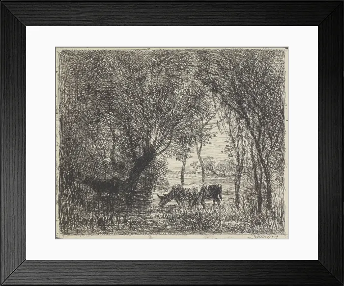 Framed Print : Cows in woods, 1862. Creator: Charles Francois Daubigny Framed Print : Cows in woods, 1862. Creator: Charles Francois Daubigny